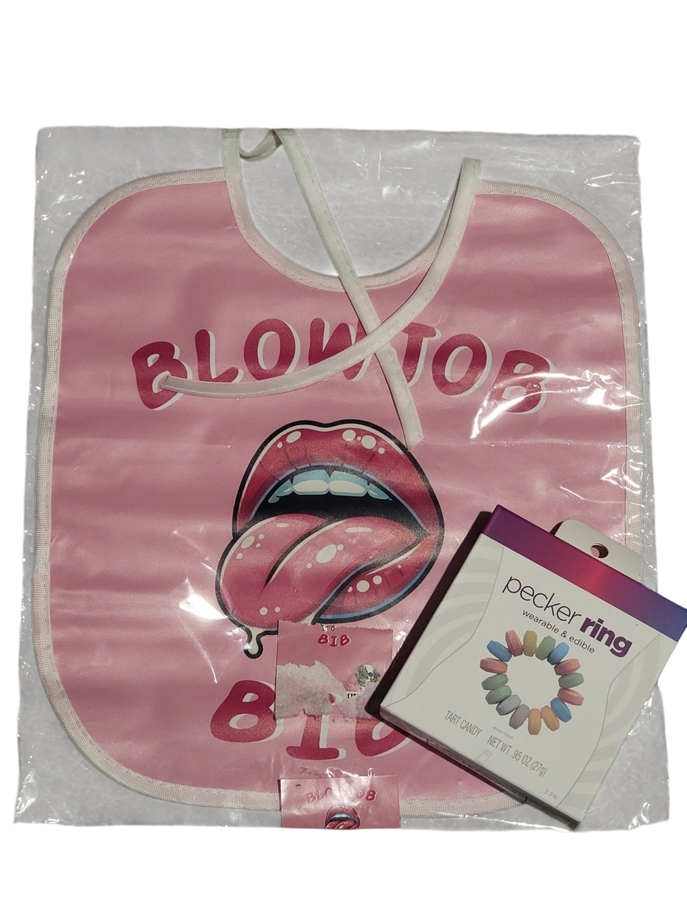 Husband Appreciation Bundle  "Blowjob Bib" Novelty Bib & Candy Love Pecker Ring